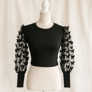 Tween Diva 8 Butterfly Mesh Sleeve Crop Top Croquette Goth Inspired Y2K Cute